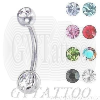 Bananabell "P" 2 Pedras Cores Piercing Umbigo Aço 316L